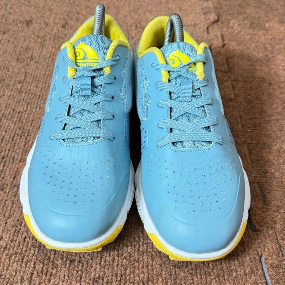Thestron Mens Golf Shoes Light Blue Yellow Spiked Athletic Sneakers Size US‎ 8